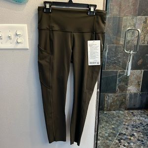 Lululemon dark olive Fast and free high rise crop 23”, size 6, NWT